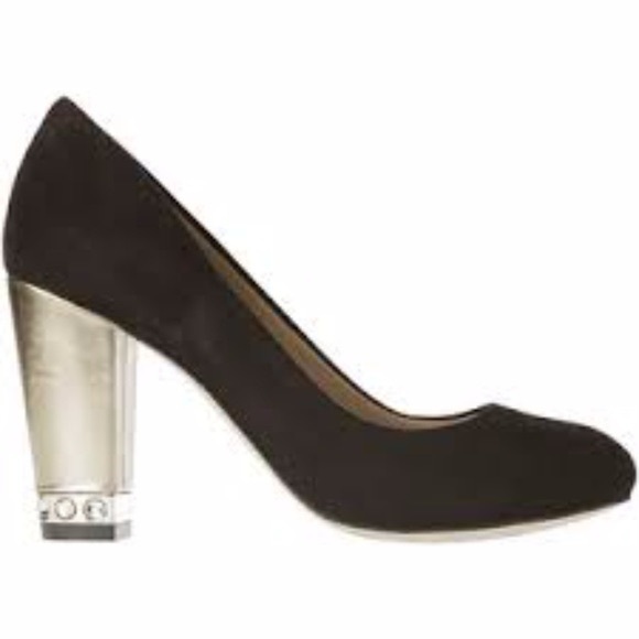 Ann Taylor Black & Gold Gem Block Heel Pumps
